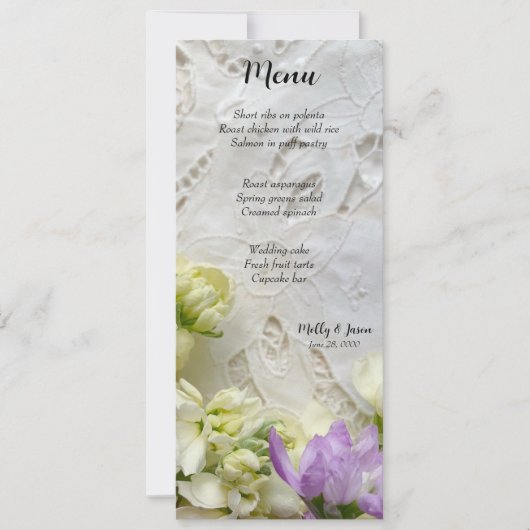 Oude kant met paarse en witte bloemen kaart (Voorkant)