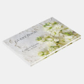 Oude kant met witte bloemen bruiloft gastenboek (Hoek)