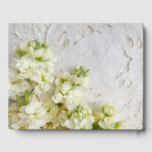 Oude kant met witte bloemen bruiloft gastenboek (Achterkant)