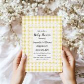 Oude Kanten Gele Gingham Baby Shower Kaart