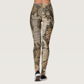  oude kantpatronen op donkerbruine achtergrond leggings (Achterkant)