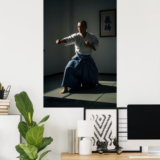 Oude Karate Meester Uitvoerende Kata Poster (Thuiskantoor)