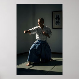 Oude Karate Meester Uitvoerende Kata Poster