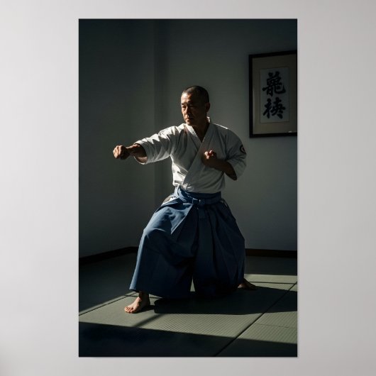 Oude Karate Meester Uitvoerende Kata Poster (Voorkant)