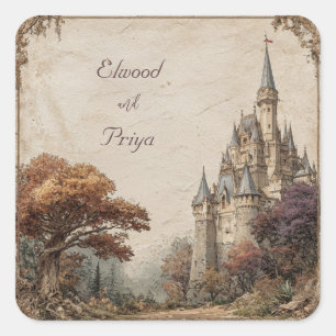 Oude Kasteel Herfst Bos Elegante Trouwdag Vierkante Sticker