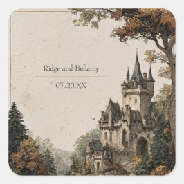 Oude Kasteel Herfst Bos Elegante Trouwdag Vierkante Sticker