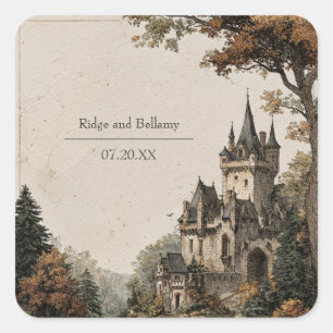 Oude Kasteel Herfst Bos Elegante Trouwdag Vierkante Sticker