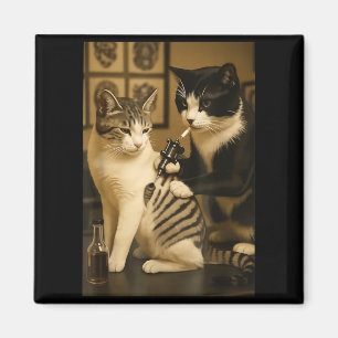 Oude kat die rook tattoo getatoeëerde kat kunstena magneet