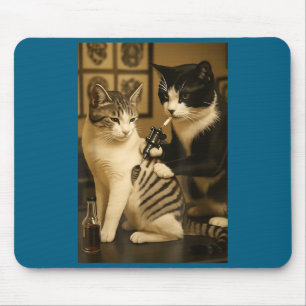Oude kat die rookt tatoeage getatoeëerde kat kunst muismat