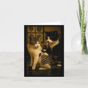 Oude kat die tatoeage rookt Getatoeëerde kat kunst Kaart