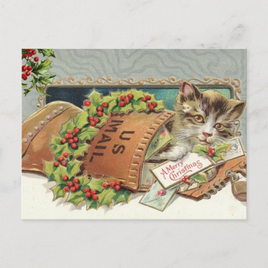 Oude kat en hulstbes feestdagenkaart (Voorkant)