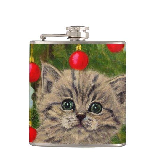 Oude Kat en Kerstboom Heupfles (Voorkant)