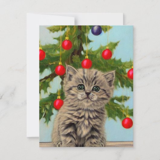 Oude kat en kerstboom notitiekaartje (Voorkant)