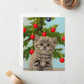 Oude kat en kerstboom notitiekaartje (Voorkant / Achterkant in situ)