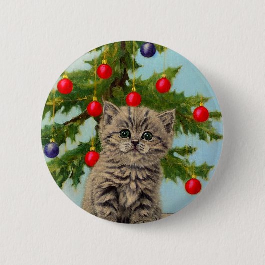 Oude kat en kerstboom ronde button 5,7 cm (Voorkant)