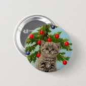Oude kat en kerstboom ronde button 5,7 cm (Voorkant /achterkant)
