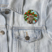 Oude kat en kerstboom ronde button 5,7 cm (In situ)
