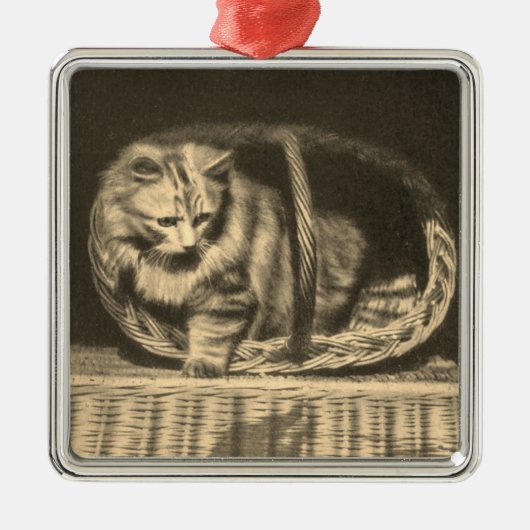 Oude kat in een mand metalen ornament (Voorkant)