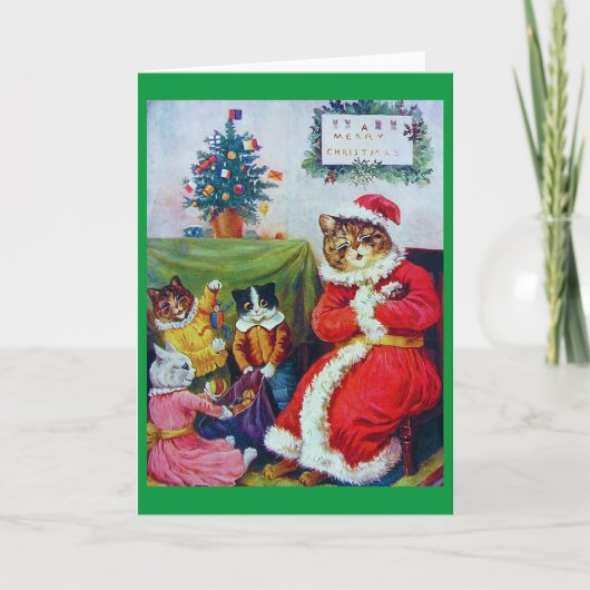 Oude kat Kerstmis, Louis Wain Feestdagen Kaart (Voorkant)