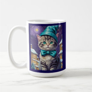Oude kat Kerstmis sterrenhemel nacht Koffiemok