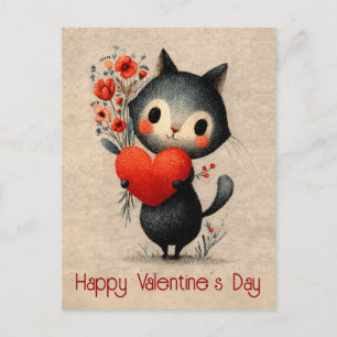 Oude kat met hart Valentijnsdag Briefkaart