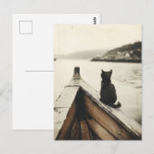 Oude kat op boot sepia tint briefkaart (Voorkant / Achterkant)