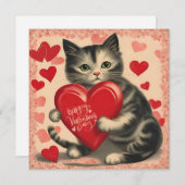 Oude kat op Valentijnsdag met chocolade  Feestdagenkaart (Voorkant / Achterkant)