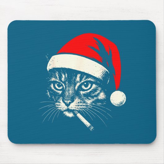 Oude Kat Rokt Sigaret Kerstkat Santa Muismat (Voorkant)