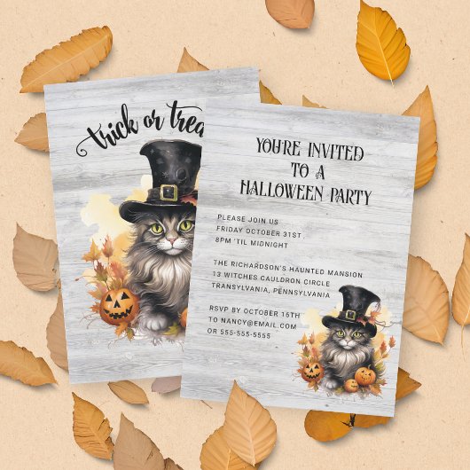 Oude kat rustieke aangepaste Halloween-feest Kaart