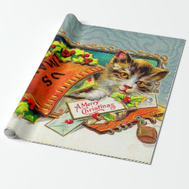 Oude kat vrolijk kerstfeest  cadeaupapier