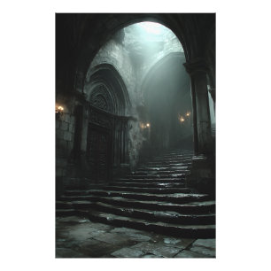 Oude Kathedraal Trap Mist Licht Foto Afdruk