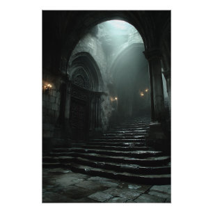 Oude Kathedraal Trap Mist Licht Perfect Poster