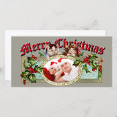 Oude katjes en kerstholbessen foto feestdagenkaart (Voorkant / Achterkant)