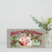 Oude katjes en kerstholbessen foto feestdagenkaart (Staand voorkant)