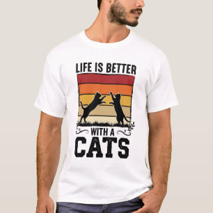 Oude katten citaat Retro zonsondergang Kattenliefh T-shirt