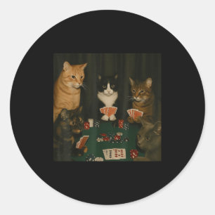 Oude katten die Ker Cat spelen Kaart gokken Ronde Sticker