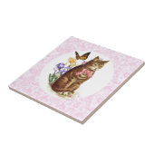 Oude Katten Iris Bloemen en Vlinder Tegeltje (Zijkant)