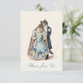 Oude Katten Kunst Trouwdatum Uitnodiging (Staand voorkant)