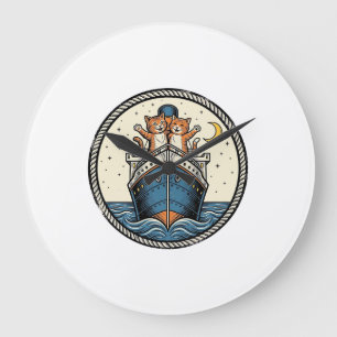 Oude katten op oceaanlijner schip kunst shirt ontw grote klok