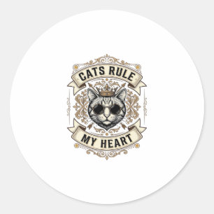 Oude katten regeren mijn hart gekroonde kat ontwer ronde sticker