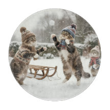 Oude Katten Sneeuwballengevecht Snijplank