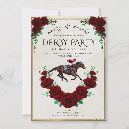 Oude Kentucky Derby Uitnodiging Rode Rozen Paard (Voorkant)