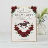 Oude Kentucky Derby Uitnodiging Rode Rozen Paard (Staand voorkant)