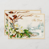 Oude Kerk in de wintersneeuw en lelies uitnodiging (Voorkant / Achterkant)