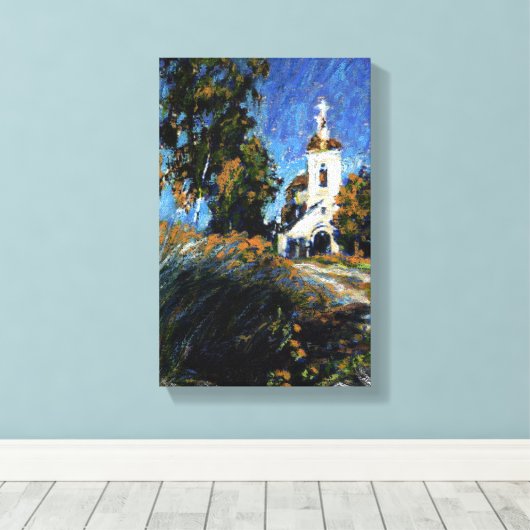 Oude kerk in Slotino Village, in de buurt van Mosk Canvas Afdruk (Insitu (Houten vloer))