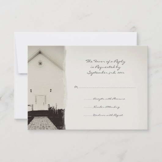 Oude kerk Vintage Wedding RSVP Kaartje (Voorkant)