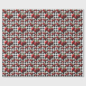 Oude Kersen zwart wit gingham Cadeaupapier (Vlak)