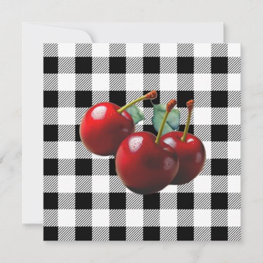 Oude Kersen zwart wit gingham Kaart (Voorkant)