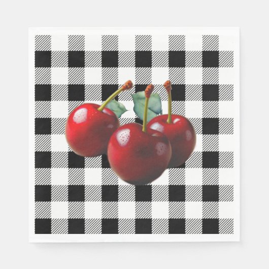 Oude Kersen zwart wit gingham Servet (Voorkant)