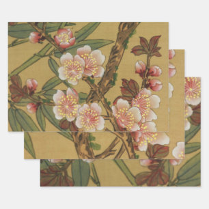 Oude Kersenbloesems Aziatische Japanse Bloemen Inpakpapier Vel